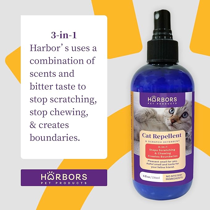 Harbor's Pet Products Harbors Cat Scratch and Chewing Deterrent Spray - 8 oz / 236 ml | Formulated with Essential Oils | 100% Satisfied or Return