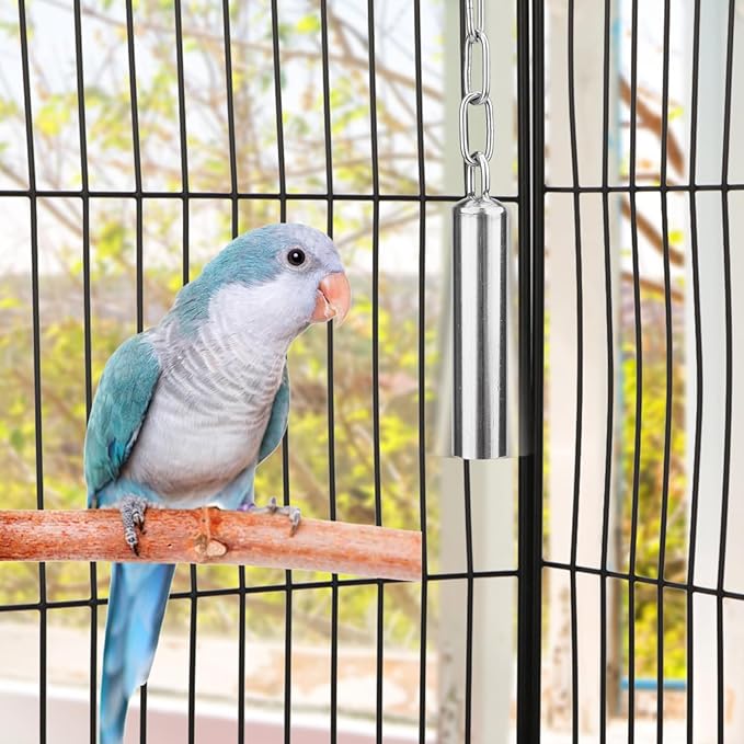 Hypeety Stainless Steel Bell Bird Toys Chew Toy for Parrot, Macaw, African Greys, Small Cockatoo, Parakeet, Cockatiels Heavy Duty Bird Cage Stand Toys (2 PCS-S)