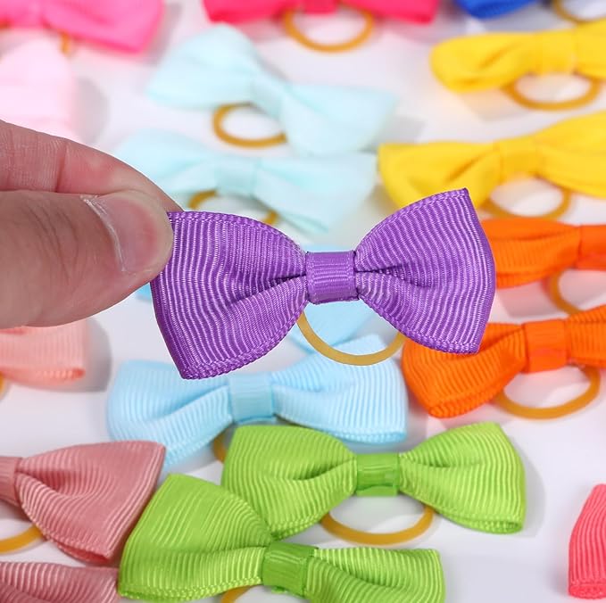 Puppy Dogs Hair Barrettes Bows with Rubber Bands,Hair Accessories Bow Pet Grooming Cute Pet Small Hair Bowkno (60pcsStyle A)