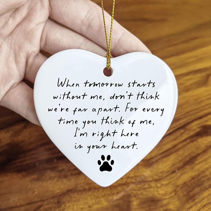 Pet Memorial Ceramic Heart Keepsake, “When Tomorrow Starts Without Me” Remembrance Ornament for Dog or Cat, Loving Memory Sympathy Decor with Gift Box, Pet Loss Bereavement Hanging Heart