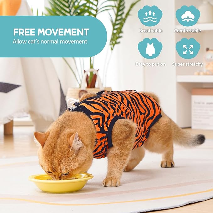 Avont Cat Recovery Suit - Kitten Onesie for Cats After Surgery, Cone of Shame Alternative Surgical Spay Suit for Female Cat, Post-Surgery or Skin Diseases Protection -Tiger(L)