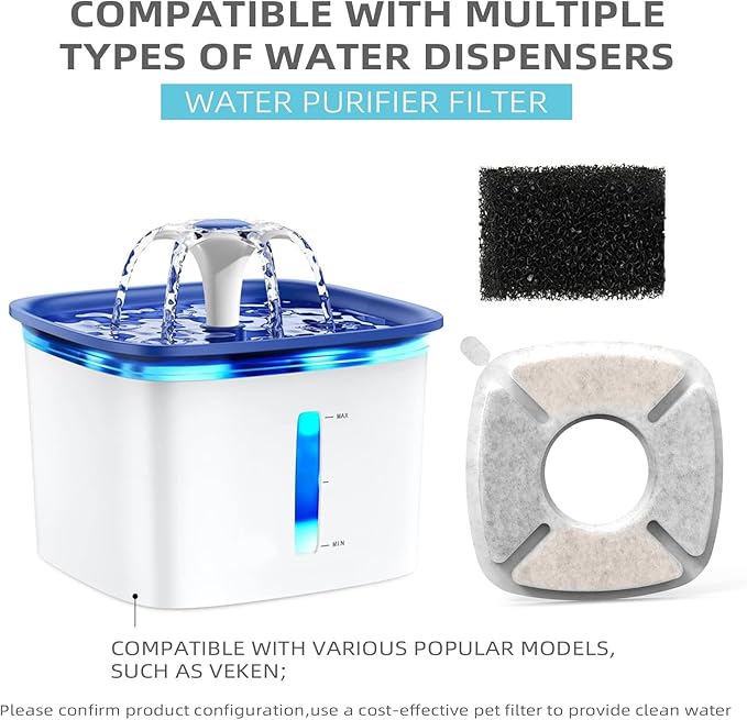 Cat Water Fountain Filter Pet Drinking Fountain Filter, Compatible with 67/95/135/85oz Automatic Pet Dispenser, Triple Filtration Dog Fountain Filter, 4 Pack (4 Carbon Filters+4 Sponge Filters)