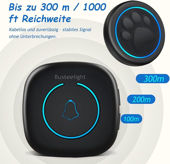 Soft Ring Blk Dog Bells to Go Outside - Wireless Dog Door Bell with 1000ft Range, 60 Melodies, LED, Waterproof Potty Training Bell for Dogs - Dog Door Bells for Potty Training(2 Receivers & 1 Bell)