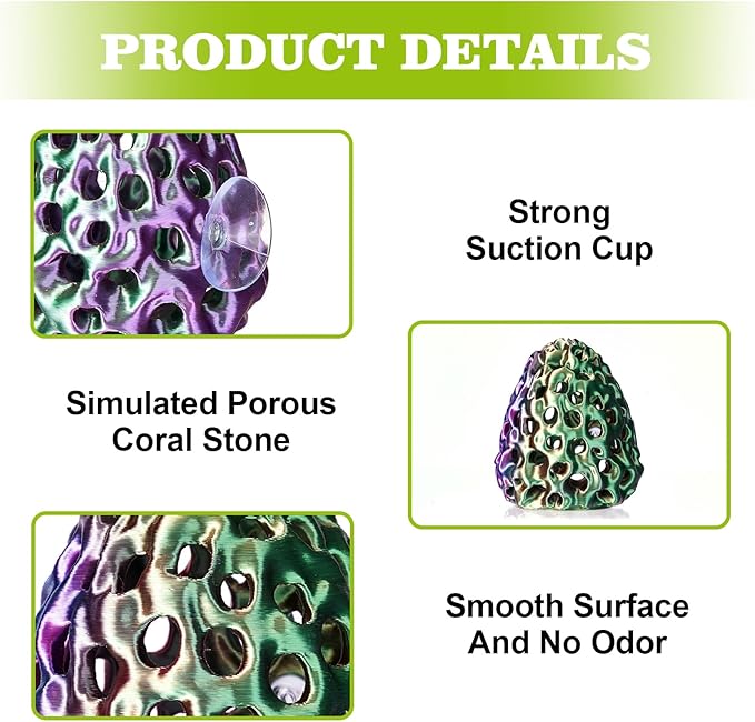 Shrimp Dome Hide, Shrimp Hides for Aquarium, Betta Fish Hideout with Suction Cup, Betta Habitat Tank Ornament Accessories, Aquarium Decor for Small Fish Guppy Hiding Resting (Green Purple)