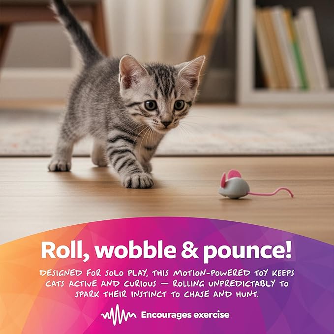 SmartyKat Marble Mouse Rolling Marble Cat Toy, Unpredictable Wobble Action for Solo Chase & Pounce for Cats & Kittens, One Size