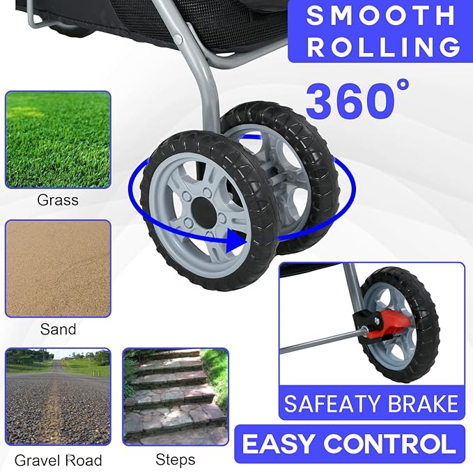 FDW 4 Wheels Pet Stroller Dog Cat Carriers Bag Lightweight Waterproof Folding Jogger Double Stroller with Cup Holders,Black