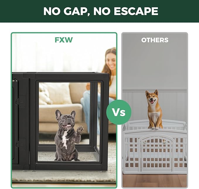 FXW AuraSpace Acrylic Indoor Dog Playpen for Small and Medium Dogs, 30 Inch, 8 Panels, Black