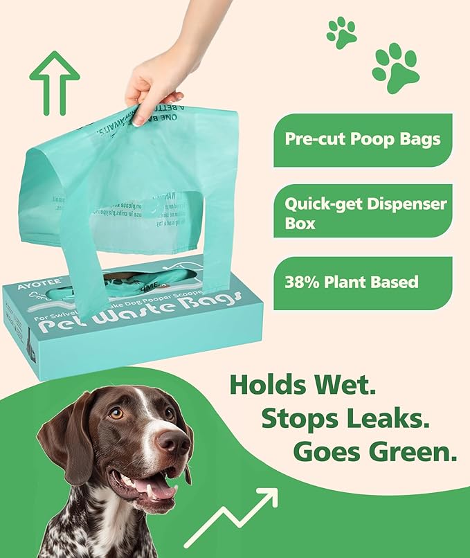 AYOTEE Extra Large Dog Poopper Scooper Bags, 95 Count Heavy Duty Compostable Dog Poop Bags with Handles, Poop bags for Dogs Biodegradable, Pet Waste Bags for Swivel Bin & Rake Pooper Scooper