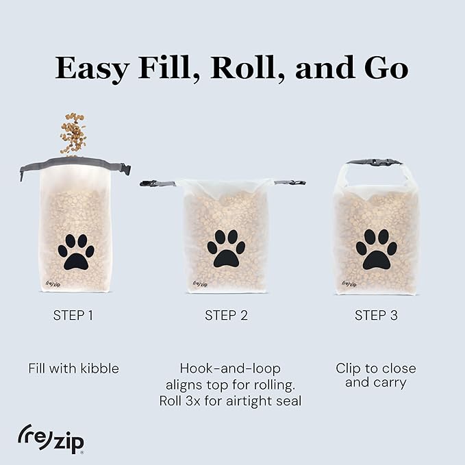 (re)zip Large Roll Top Pet Food Storage Bag 40-Cup, BPA-Free, Food-Grade, Pet-Safe, Freshness Seal for Camping, Travel & Daily Use, Machine Washable, Cobalt Blue