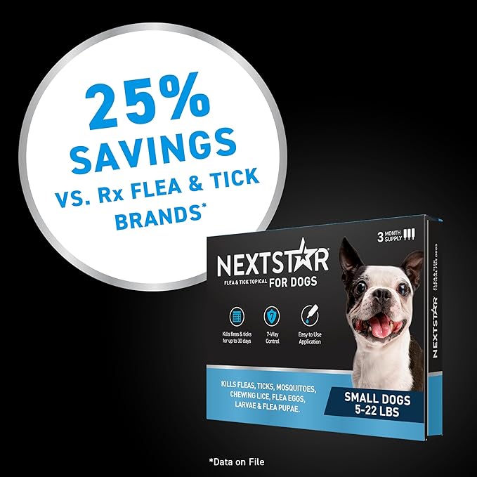 NEXTSTAR Flea and Tick Prevention for Dogs, Repellent & Control, Fast Acting Waterproof Topical Drops, Flea and Tick Prevention for Small Dogs, 6 Monthly Doses
