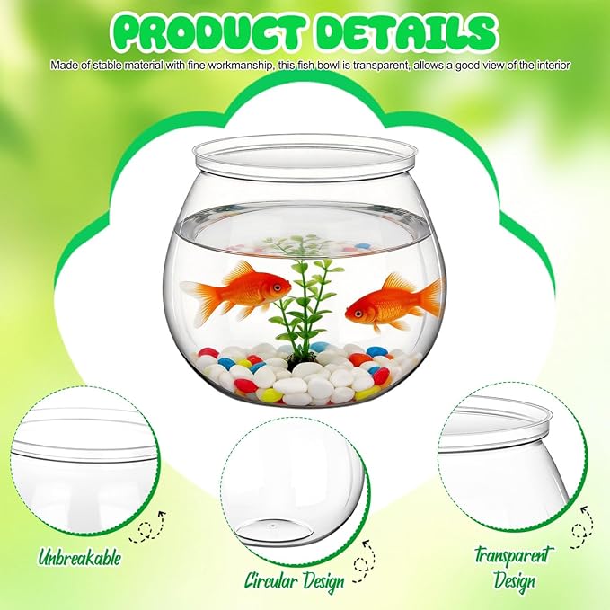 1 Gallon Transparent Plastic Fish Bowl Small Round Aquarium for Goldfish Turtles Tabletop Fish Tank Office Home Decor