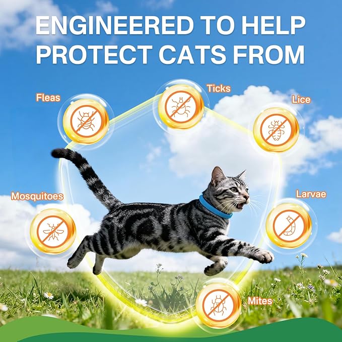 Flea Collar for Cats 4 Pack, Natural Cat Flea and Tick Prevention Collar, 32-Month Full Protection, Adjustable Cat Flea and Tick for Kittens and Cats, Waterproof, 2 Pink & 2 Blue