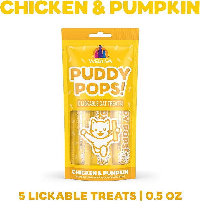 Weruva Puddy Pops, Chicken and Pumpkin Lickable Cat Treats, 0.5oz Tube, Pack of 5