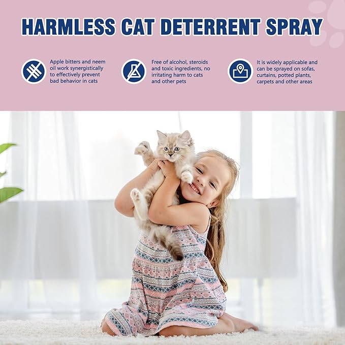Bitter Apple Cat Deterrent Spray, Natural Non-Scratch Spray Alcohol-Free Formula, Safe Indoor & Outdoor Training Aid, for Dogs and Cats, Curtains, Furniture, Sofas, Cushions，120ml/1PC