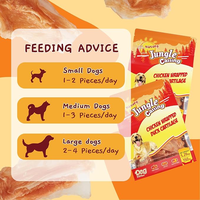 Jungle Calling Dog Treats, Chicken Wrapped Bones, Rawhide Free Chews Made with Real Meat and Duck Cartilage, Jerky Dogs Treats Chewy Snacks, About 21 Count