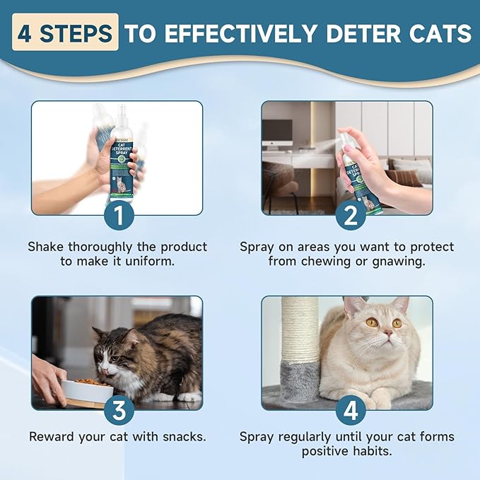 VICSOM Cat Deterrent Spray, Natural Cat Repellent Spray, Cat Scratch Deterrent for Furniture, Sofas, Rugs, Curtains, Plants, Indoor & Outdoor Keep Cats Kittens Away, No Alcohol & Trace 6.76 FL Oz