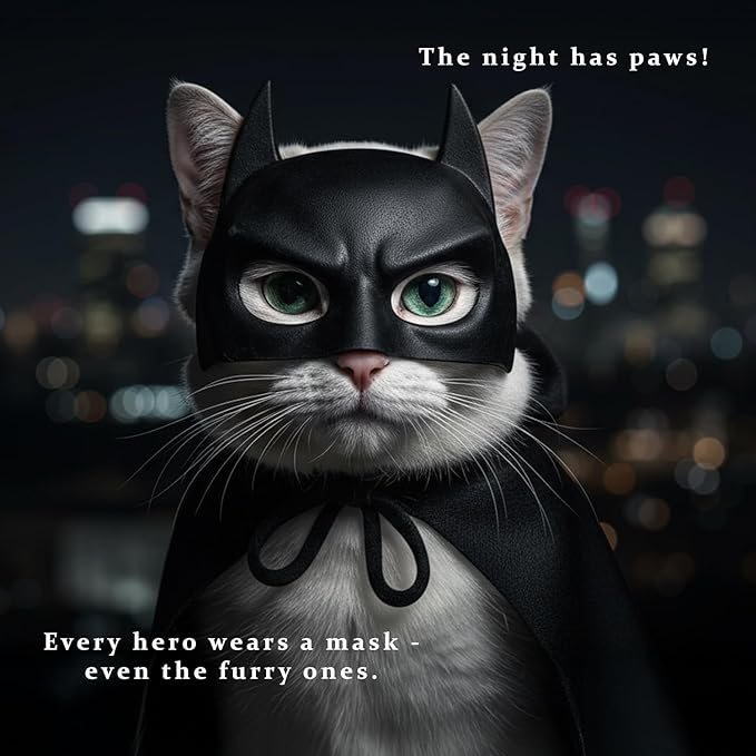 Black Bat Cat Mask and Cloak Costume for Indoor Cats, Funny Superhero Pet Outfit for Christmas, Cosplay, Parties and Photoshoots, Hooded Cape for Cats – Big Size