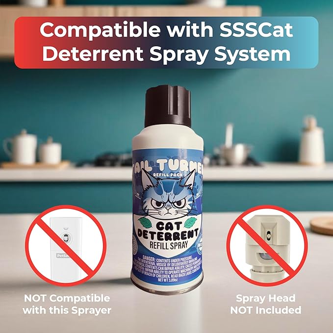 Tail Turner Cat Deterrent Spray Refill Pack - Motion-Activated Cat Deterrent Spray Compatible with SSSCAT Spray System - Safe, USA-Made Pet Training Solution for Problem Areas (1 Pack)