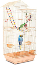 HCY Bird Cage 39 Inch Bird Cages for Parakeets Roof Top Large Flight Parrot Cage with Toys for Small Medium Birds,Cockatiel,Parakeets,Parrot,Lovebirds,Finch,Canary Bird Cage(Almond), 17''Lx13''W''39H