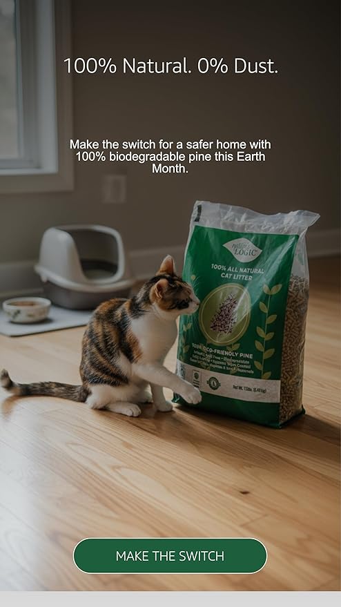 Nature's Logic 100% Natural Pine Pellet Cat Litter - 100% Ponderosa Pine, Dust-Free, Unscented, Biodegradable - Safe for Cats, Kittens, Reptiles & Small Pets - Highly Absorbent - 24lb (2, 12lb)