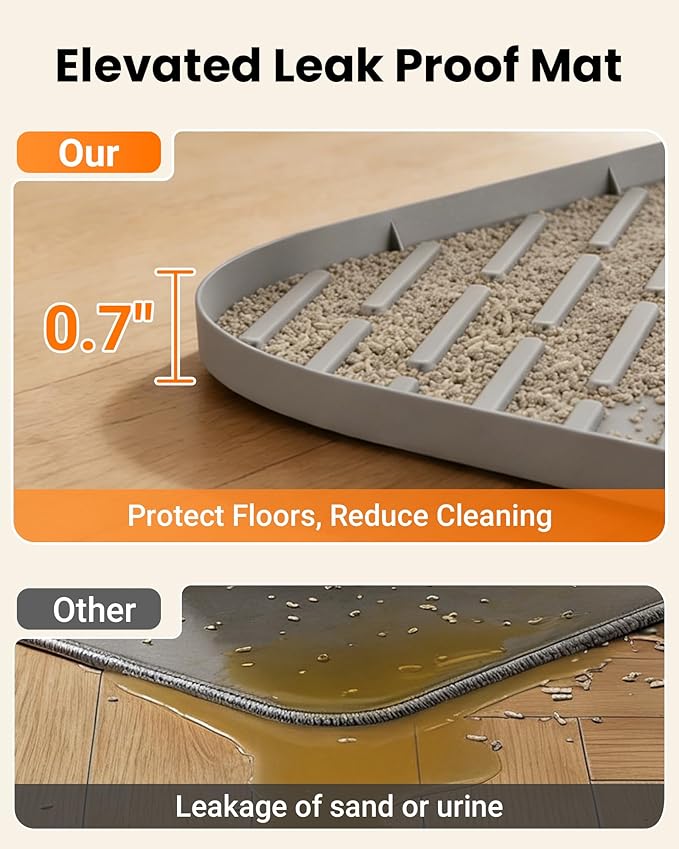 Cat Litter Box Mat, 47" x 37" Extra Large Cat Litter Mat, Silicone Waterproof Litter Trapping Mat for Scatter Control Soft on Kitty Paws Non-Slip Easy to Clean（Grey)