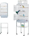 BestPet 64 inch Wrought Iron Bird Cage for Parakeets Medium Small Parrots Parakeet Cage with Detachable Rolling Stand & Play Open Top for Cockatiels Lovebird Finches Canaries,White