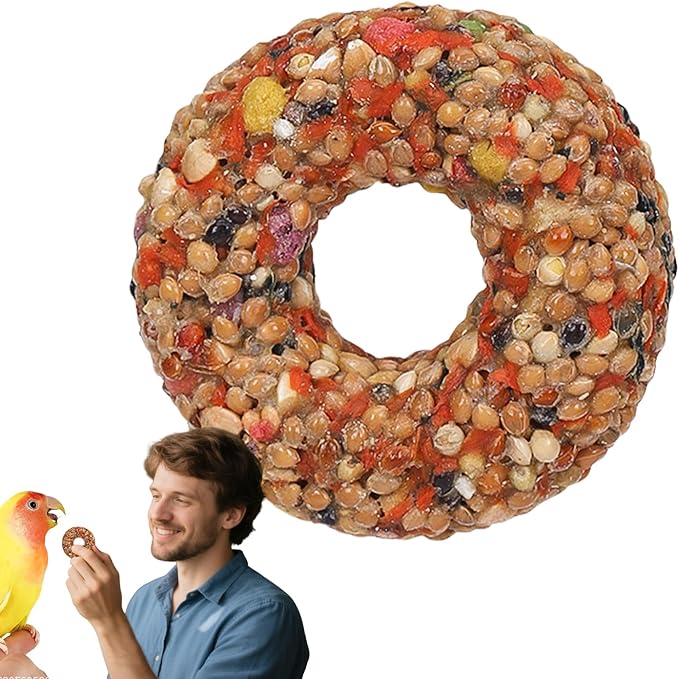 Parakeet Foraging Toy - Donut Grain Teether Bird Treat, Natural Enrichment Activity Toy | Fun Edible Toyy for Lovebirds Aviary Birds Small Parrots Play Chewing Exercise Entertainment