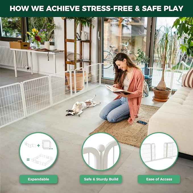 FXW Homeplus Unleashed Indoor Dog Playpen - Stress-Free and Safe Play, Heavy Duty 24 Inch 24 Panels Dog Pen for Puppy and Small Dogs, White│Patented