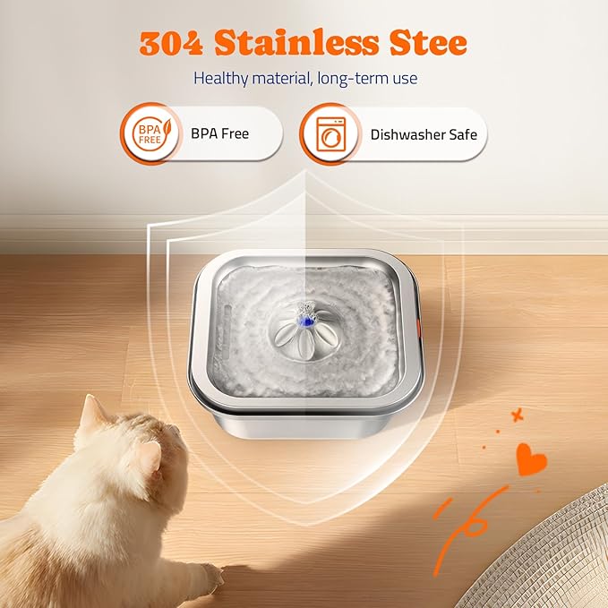 Cat Water Fountain Stainless Steel: 4L/140oz Pet Fountain Water Bowl Indoor, Automatic Dog Drinking Dispenser, Cat Feeding Watering Supplies, Metal Kitty Waterer Fountain, 6 Replacement Filters