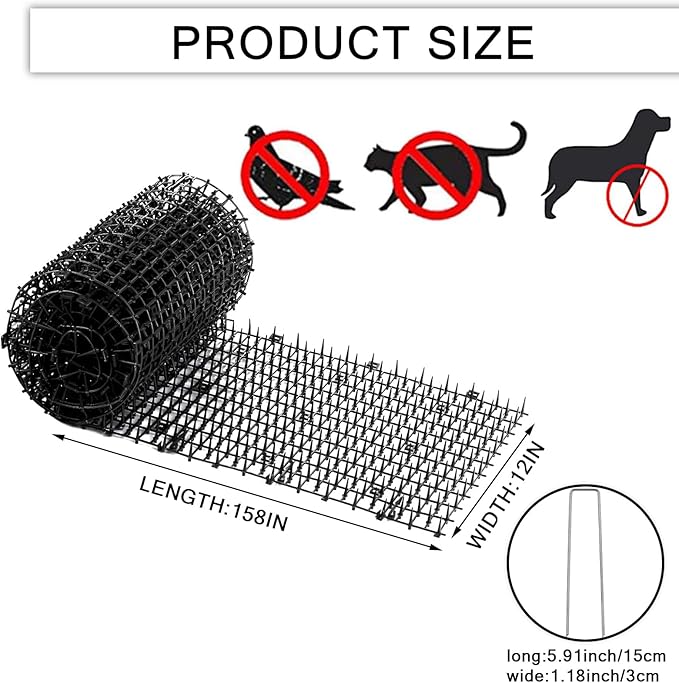 158" x 11.8 "Extra Long Cat Scat Mat with14 Staples, Cat Repellent/Deterrent Outdoor/Indoor Pet Proof Furniture Protector with Spikes Sprickle,Stop Cats & Other Animals from Digging Garden