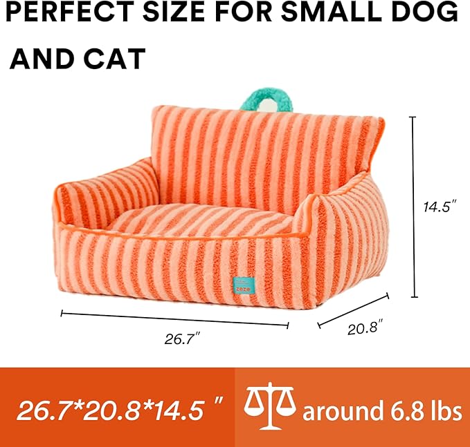 ZEZE Furniture-Style Sofa Pet Bed, Washable Plush Couch Bed with Bolstered Sides & Non-Slip Bottom for Dogs & Cats, Cozy Indoor Bed (Orange, Large)