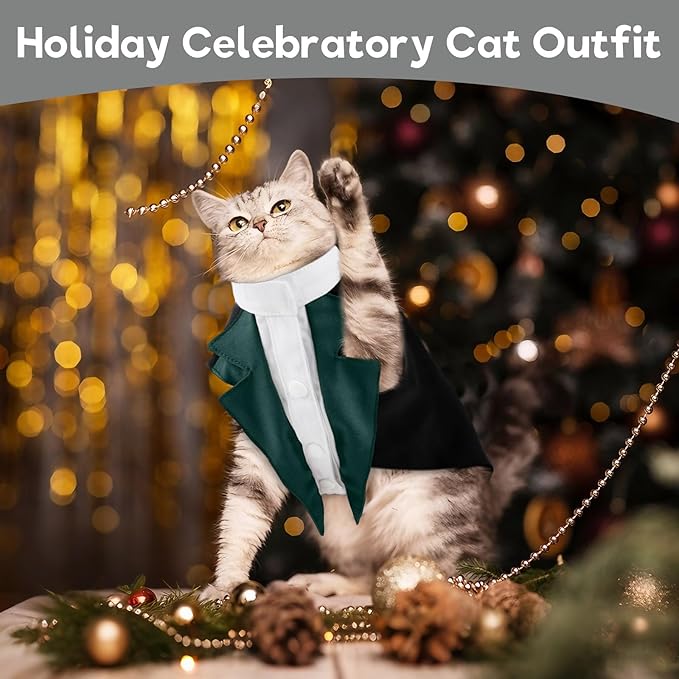 Cat Tuxedo Suit, Stylish Cat Tuxedo Outfit Formal Suit, Kitten Formal Attire Wedding Birthday Onesie Costume for Male Girl Hairless Cats, Pet Fashion Apparel Fancy Clothes, Grey, M