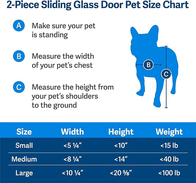 PetSafe 2-Piece Sliding Glass Pet Door - No-Cut DIY Install Doggy Door for Renters - Aluminum Frame - Adjustable Height 75 7/8" to 81" - Ideal for Medium Dogs Up to 40 lbs