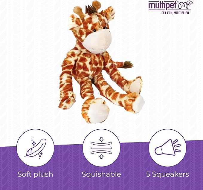 Multipet Swingin Safari Giraffe Dog Plush Toy - Squeaky Toys for All Dogs - Extra Soft Plush - for Cuddling & Playing - Cute Dog Pet Toy (19", 5 Squeakers)