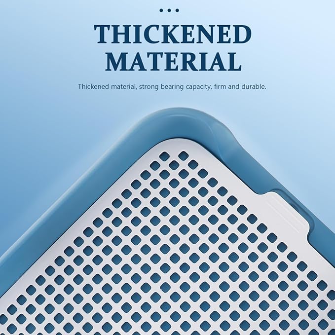 Dog Potty Tray with Wall Post: Indoor Puppy Training Toilet Blue Plastic Mesh Grate, Pee Pad Holder for Male Dogs, Keeps Paws Dry, Portable Pet Litter Box for Apartment