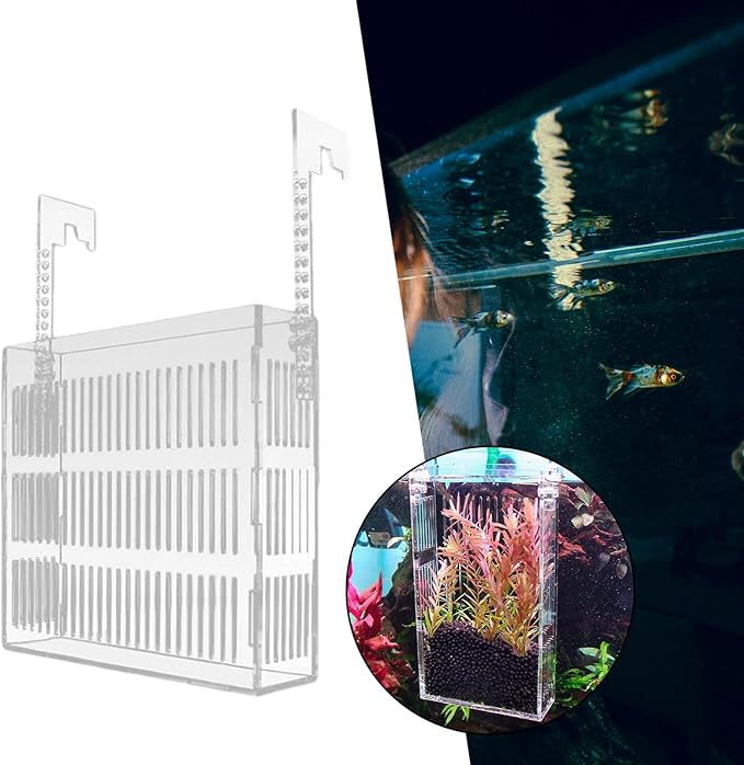 Fish Hatchery Adjustable Aquarium Breeding Box Multi Purpose Acrylic Tank Transparent Hanging Type Design Suitable for Fry Nursery, 19x18x5cm