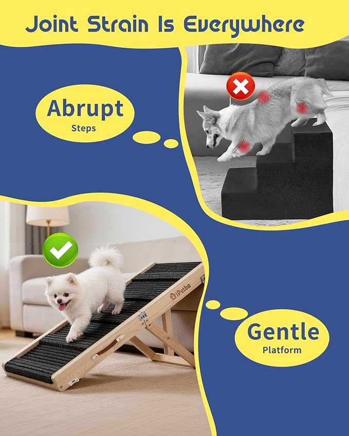Dog Ramp for Couch & Low Bed - Joint & Spine Support with Gentle Incline for Small Dogs, Adjustable, Anti-Slip & Foldable, Up to 35 lbs