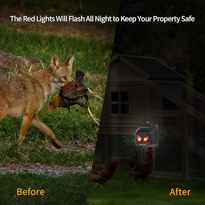 MAGIC CAT 4 Pack Solar Animal Repeller Outdoor, 2024 Nocturnal Animal Predator Deterrent with Red Lights, Waterproof Skunk Deer Coyote Raccoon Squirrel Cat Repellent for Garden Yard Farm Chicken Coop