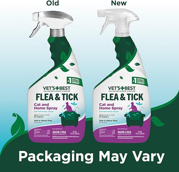 Vet’s Best Flea & Tick Home Spray for Cats – Plant-Based Flea and Tick Treatment with Cotton Spice Scent – Gentle Flea Mist for Indoor Use – Made in USA Natural Cat Flea Control – 32 oz