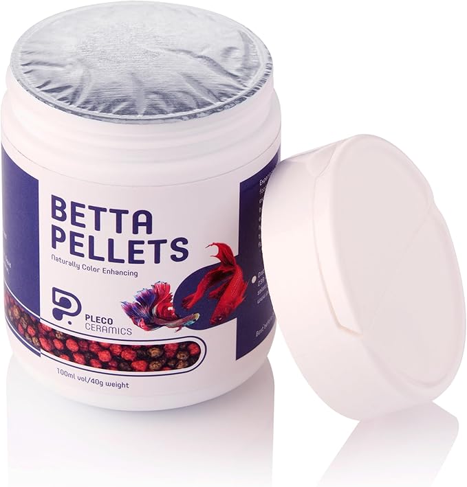 Plecoceramics Betta Fish Pellets Extreme Color, Complete Nutrition Plus Color Boost, Enhancing Floating Food Betta Fish (1.4 oz / 40 g)