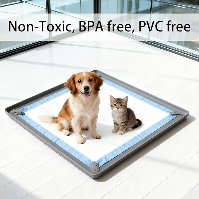 Pee Pad Holder for Dogs,Portable Silicone Pet Pad Holder 24" x 24" Pee Pads, No Spill Raised Lip High Edge for Floor Protection, Leak-Proof Puppy pad Holder,Square Pee pad Tray