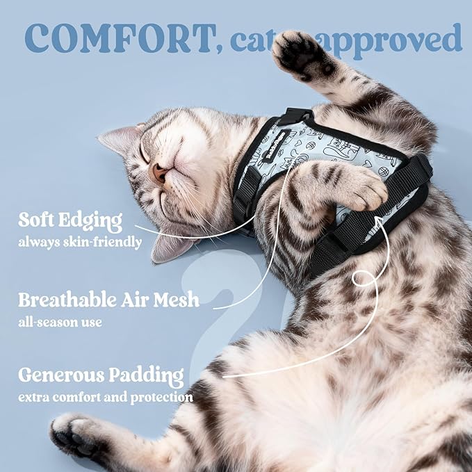 rabbitgoo Cat Harness and Leash for Walking, Escape Proof Soft Adjustable Vest Harnesses for Cats, Easy Control Breathable Reflective Strips Jacket, Doodle Gray,S