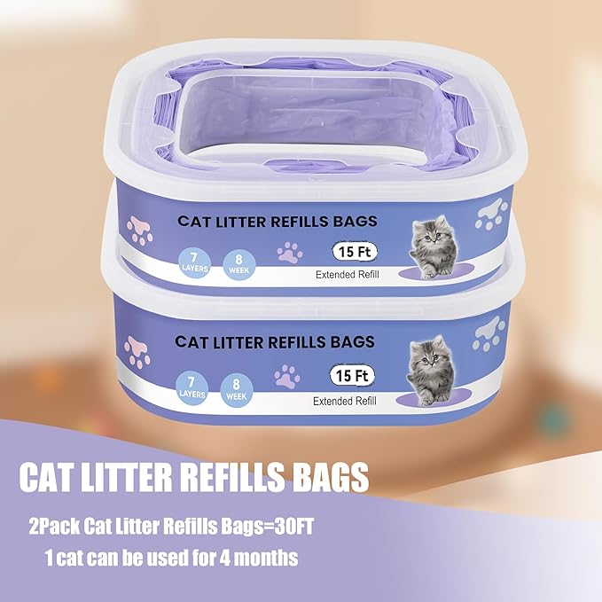 10 Pack Cat Litter Refill Bags Compatible with Your Litter Refill Cartridge,Enhanced Odor Control，Purple