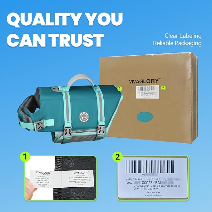 VIVAGLORY Rip Stop Dog Life Vest, Swimming Vest with Handle, Buoyancy for Doggy Puppy, Dog Life Jacket for Swimming & Boating, XXS, Turquoise