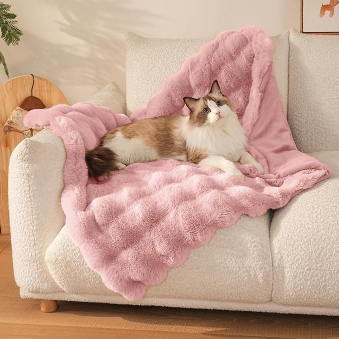 Self-Warming Cat Blanket, Dual-Side Plush Sherpa Throw with Anti-Static, Snuggle Mat for Kittens & Cats, Cozy Bed Topper for Windowsills & Couches, Machine Washable & Dryable, 21x18 Inch Pink