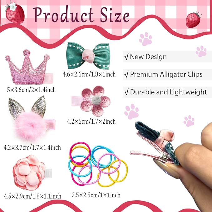 Dog Hair Clips Small Dog Hair Bows Cute Pet Grooming Accessories Alligator Clips Stay In Hair Barrettes Flower Crown Hairpin Topknot Pet Headdress Bowknot Yorkie Puppy Maltese Girls Dogs (Pink)