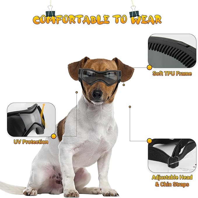 Dog Goggles Medium Breed, Small Dog Sunglasses Anti-UV Goggles for Pet Eyes Protection, Adjustable Straps, Black M