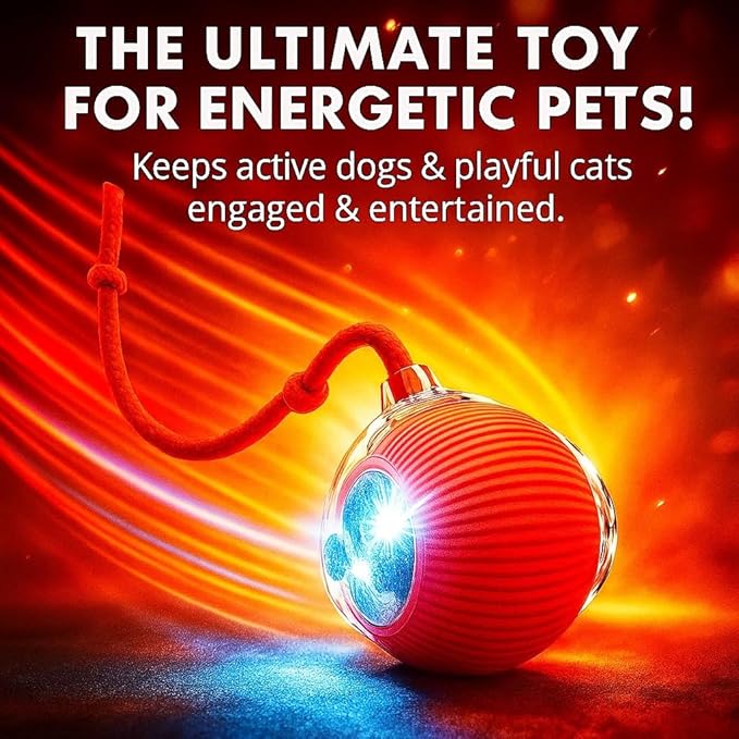 Purrmitive 2026 Durable Interactive Cat Toys for Indoor Cats, Dog Toys Ball, Rolling Pet Ball, Smart Automatic Cat Chase Balls Toy, Interactive Dog Toys Speedy Tail,Kitten & Cat Toys Interactive (Red)