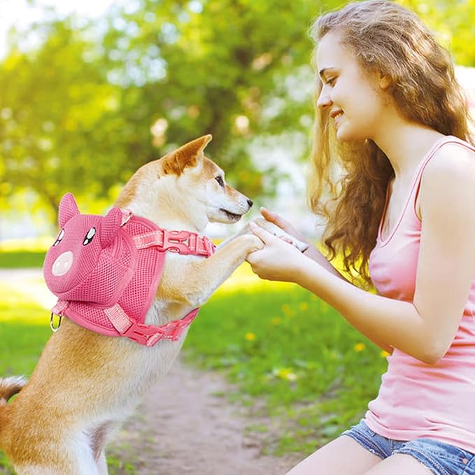 Dog Harness with Backpack, Adjustable Dog Backpack Harness for Small Medium Dogs, No-Pull Breathable Backpacks for Dogs to Wear, for Traveling, Hiking, Camping, Training, Pink XS