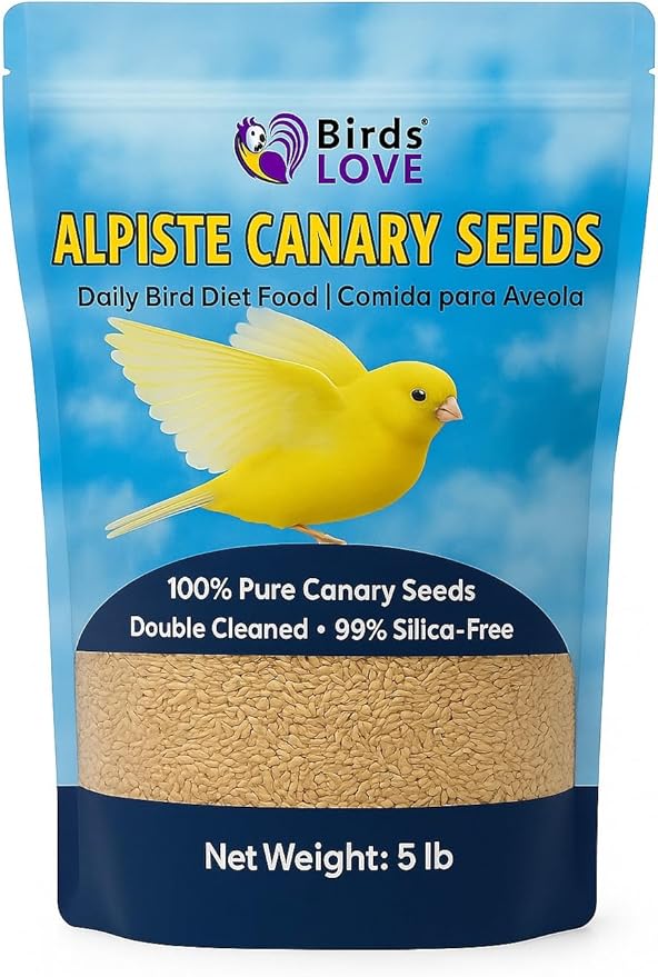 Birds Love Alpiste Canary Seed – 100% Pure, Non-GMO, Double Cleaned Food for Canaries, Finches, Budgies & Parakeets – No Additives, Bird Feed, 5 lbs